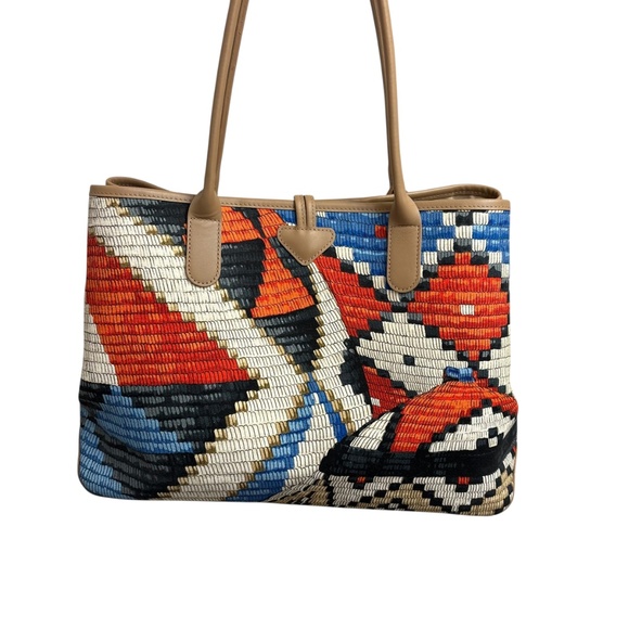 Longchamp Roseau Panier d'Art Tote Red/Ocean - Picture 2 of 11